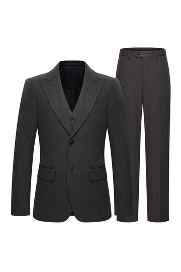 Peak Lapel 3 Piece Single Breasted Coffee Men's Suits